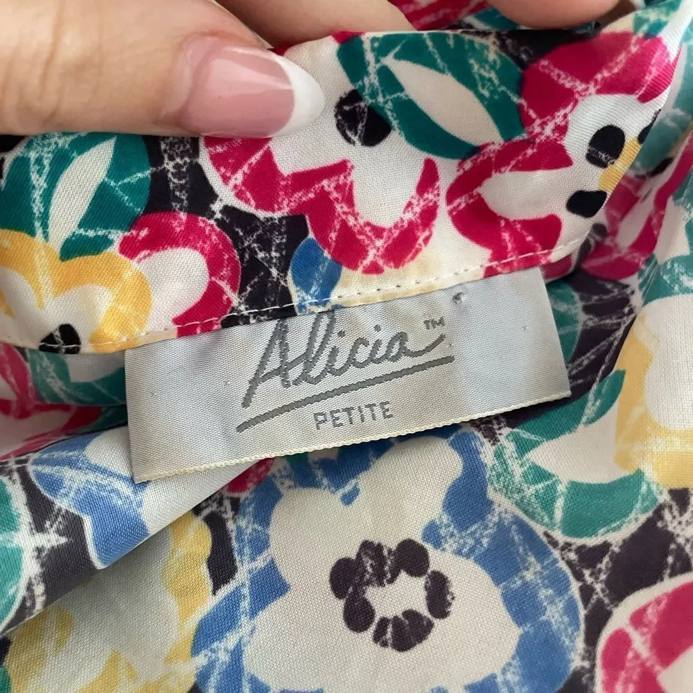 Vintage 80s Floral Funky Retro Button Down‎ Shirt Short Sleeve Sz 6